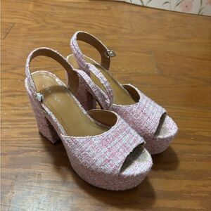 Pink Tweed Platform Sandal Heels